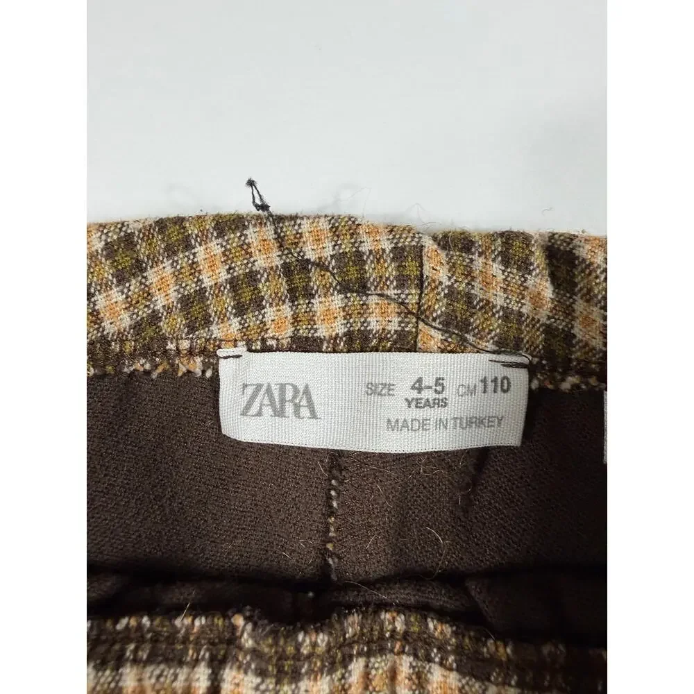 Zara Kids Plaid Flare Pants Brown Mustard Check 4-5 Years